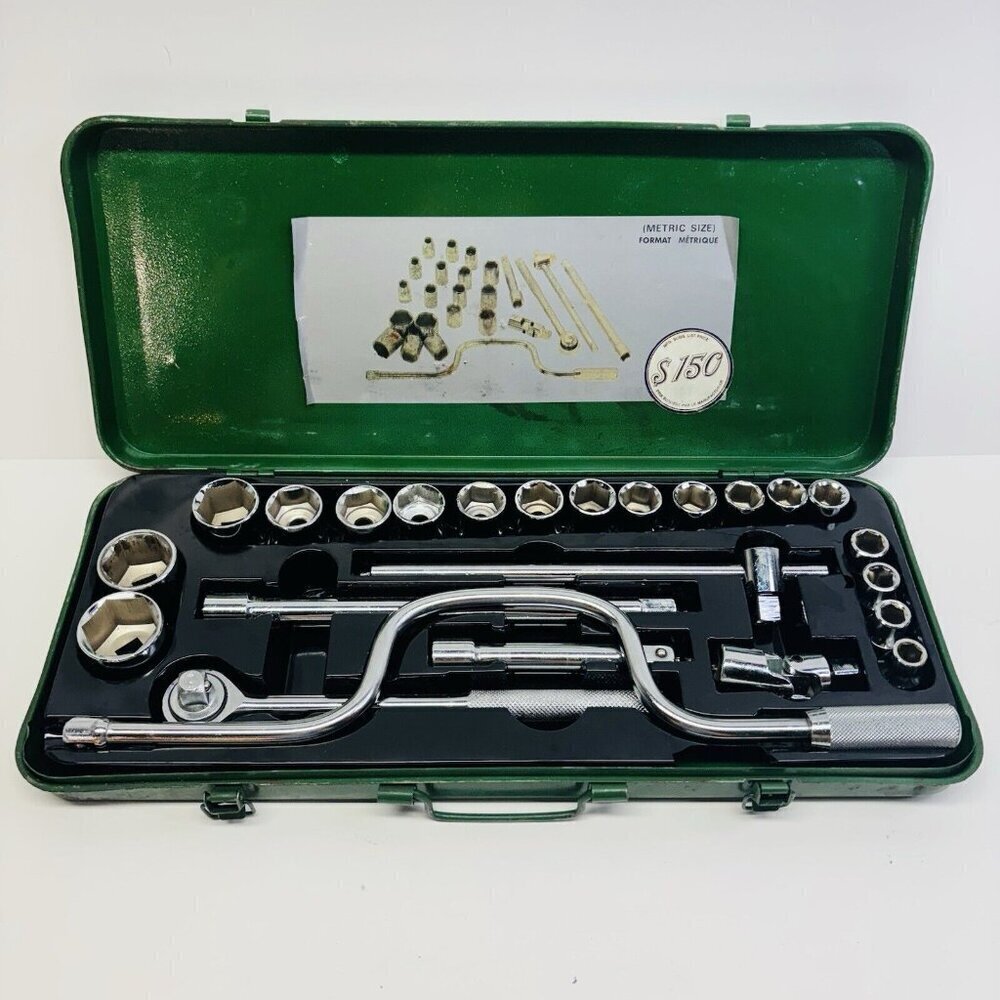 Vintage Rockford 25 piece 1/2 inch drive socket set W/ case‎ Japan